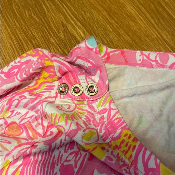 Lilly Pulitzer Pink and Yellow Dress excellent condition. Gold buttons small - Picture 3 of 6